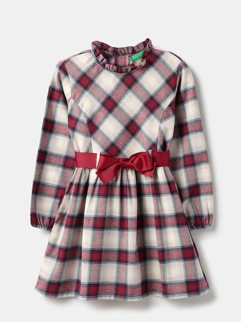 United Colors Of Benetton Maroon Cotton Regular Fit Checks Dress-picture-16