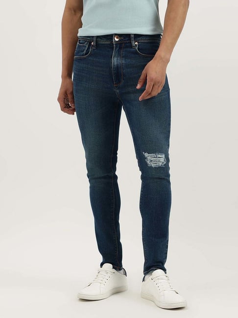 United Colors Of Benetton Blue Low Crotch Distressed Jeans