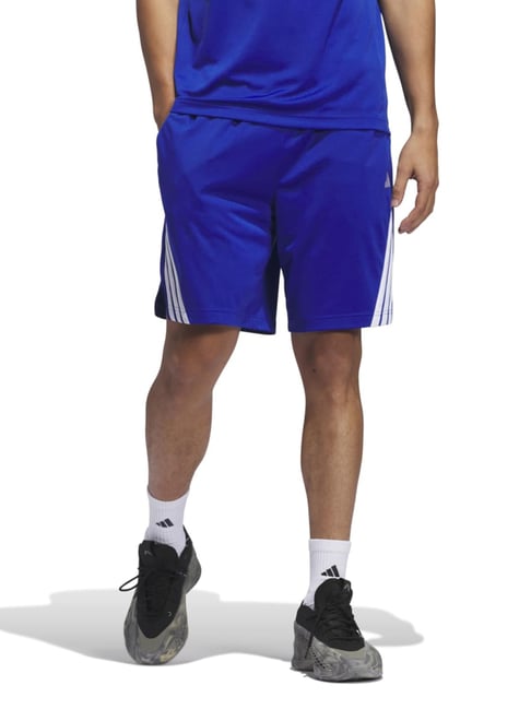 Adidas Blue Loose Fit Striped Sports Shorts-image-25