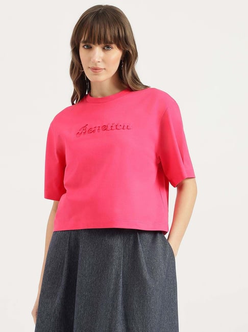United Colors Of Benetton Pink Cotton Regular Fit Logo Printed T-Shirt-picture-41