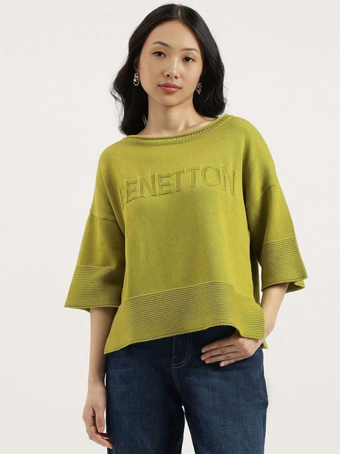 United Colors Of Benetton Green Cotton Regular Fit Logo Printed Top-picture-41