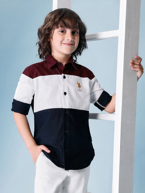U.S. Polo Assn. Boys Navy Cotton Color Block Shirt