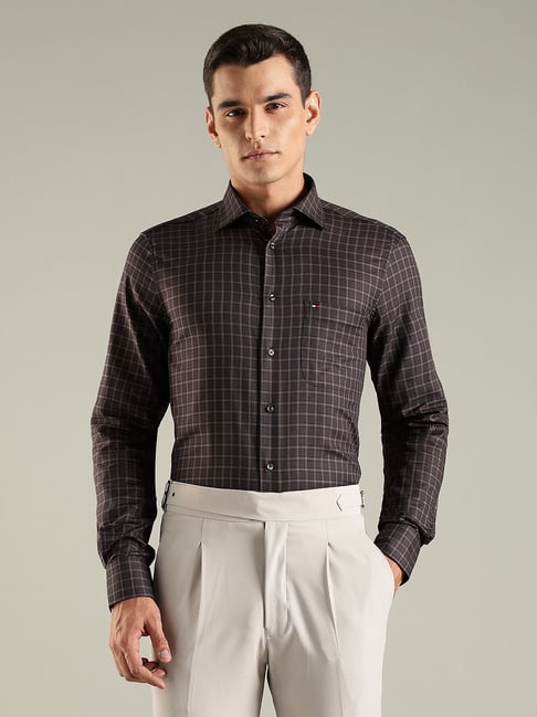 Tommy Hilfiger Brown Cotton Regular Fit Checks Shirt-picture-10