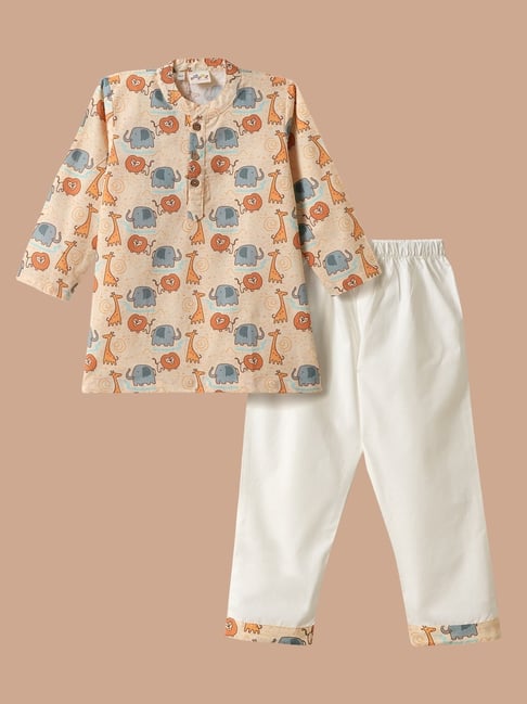 Desi Soota Boys Yellow Cotton Printed Kurta Set-picture-32