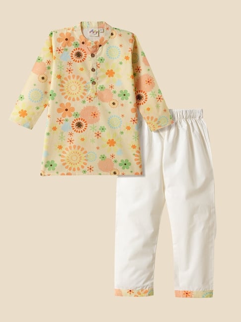 Desi Soota Boys Yellow Cotton Printed Kurta Set-picture-31