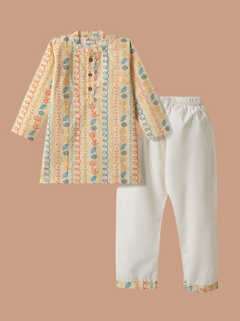 Desi Soota Boys Yellow Cotton Printed Kurta Set-picture-30