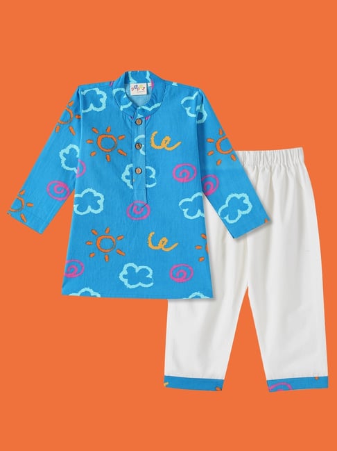 Desi Soota Boys Blue Cotton Printed Kurta Set-picture-20