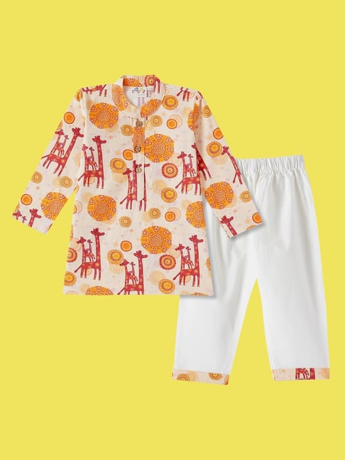 Desi Soota Boys Cream Cotton Printed Kurta Set-picture-19