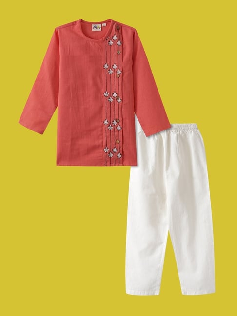 Desi Soota Boys Peach Cotton Embroidery Kurta Set-picture-29