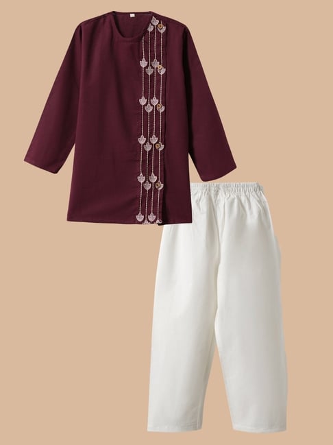 Desi Soota Boys Maroon Cotton Embroidery Kurta Set-picture-25