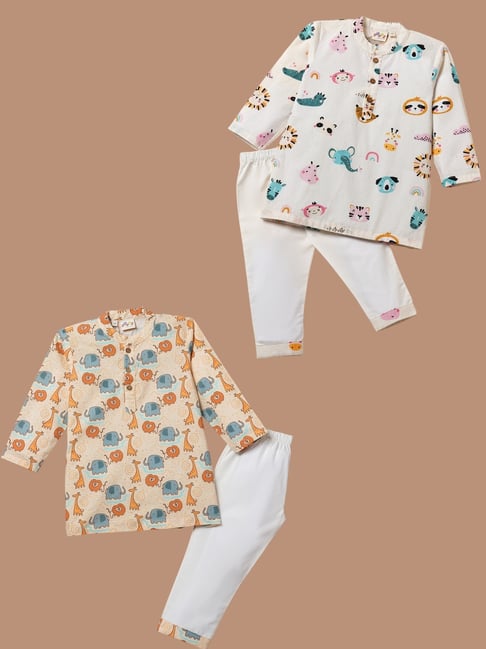 Desi Soota Boys Multicolor Cotton Printed Kurta Set - Pack of 2-picture-28