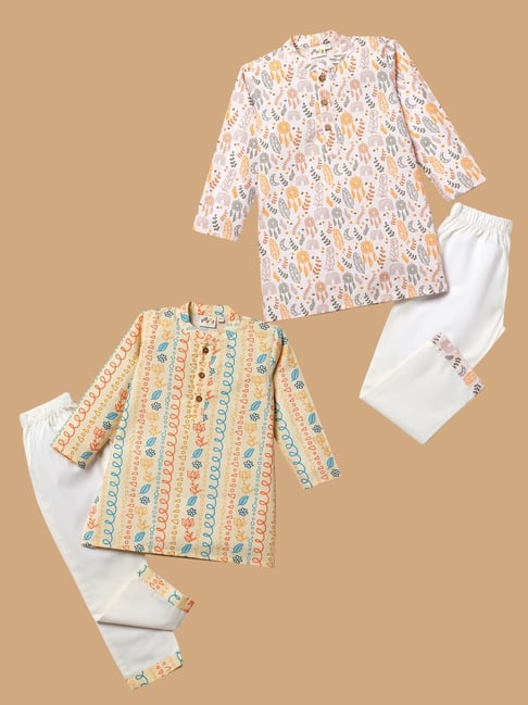 Desi Soota Boys Multicolor Cotton Printed Kurta Set - Pack of 2-picture-26