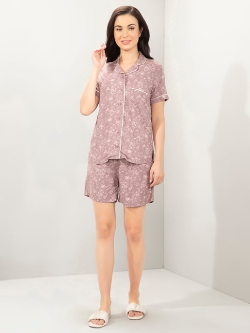 Amante Purple Relaxed Fit Printed Shirt And Shorts-picture-34