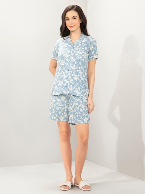 Amante Blue Relaxed Fit Printed Shirt And Shorts-picture-24