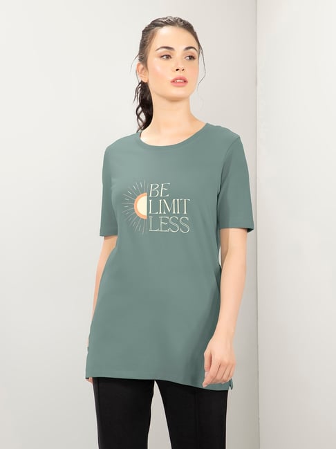 Amante Green Relaxed Fit Graphic T-Shirt