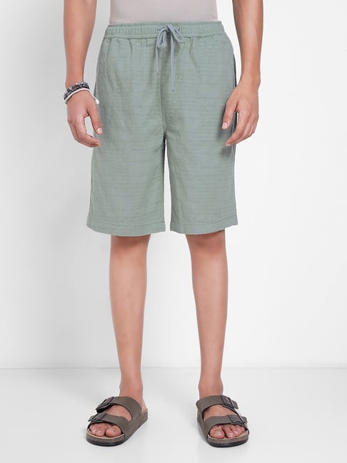 7 Alt By Pantaloons Blue Cotton Relaxed Fit Texture Shorts-picture-37