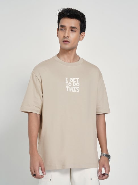 People By Pantaloons Beige Cotton Boxy Fit T-Shirt-picture-44