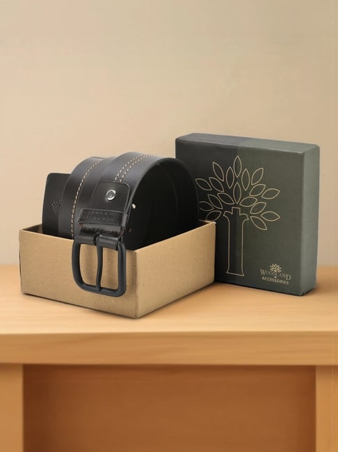 Woodland Dark Brown Textured Leather Casual Belt for Men