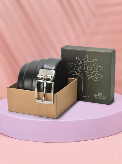 Woodland Black Brown Leather Reversible Belt for Men