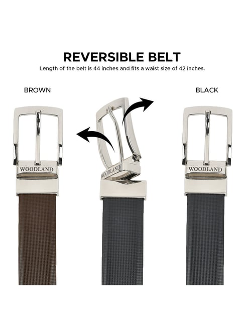 Woodland Black Brown Textured Leather Reversible Belt for Men
