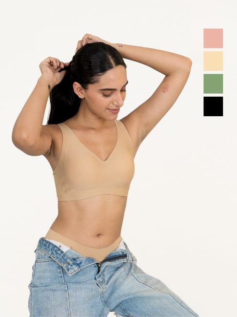 Shapercult Beige Cotton Polyblend Solid Bra
