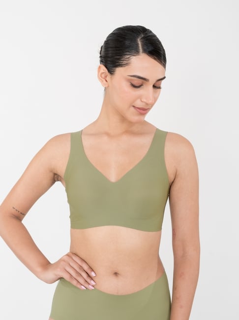 Shapercult Green Cotton Polyblend Solid Bra