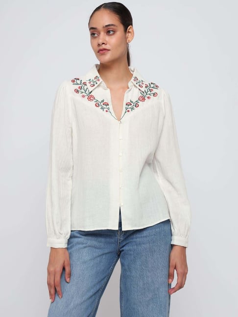 Cover Story White Regular Fit Embroidered Shirt-picture-21
