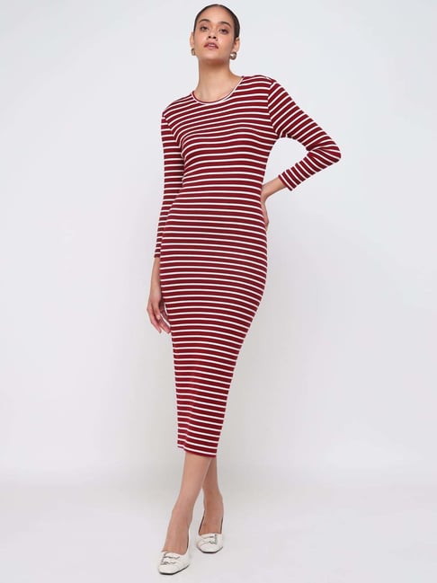 Cover Story Red Cotton Regular Fit Striped Dress-picture-30