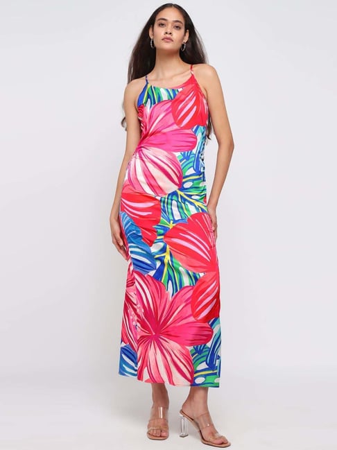 Cover Story Red Regular Fit Floral Print Dress-picture-29