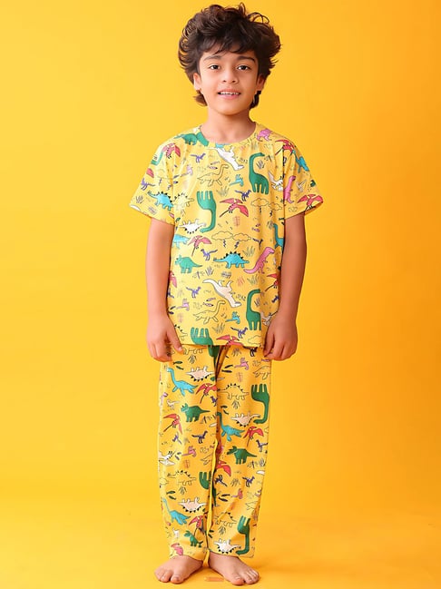 Anthrilo Boys Yellow Cotton Regular Fit Printed Night Suit