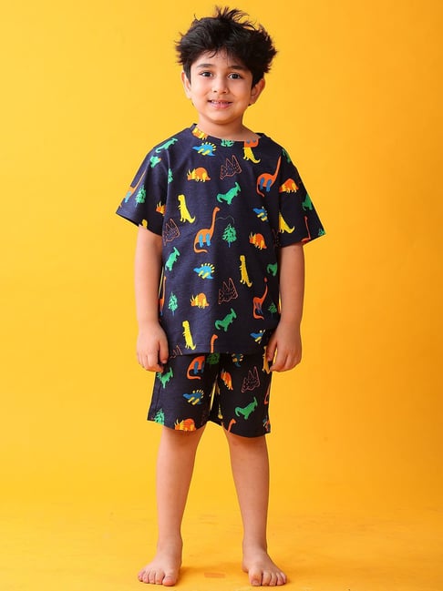 Anthrilo Boys Navy Cotton Regular Fit Printed Night Suit