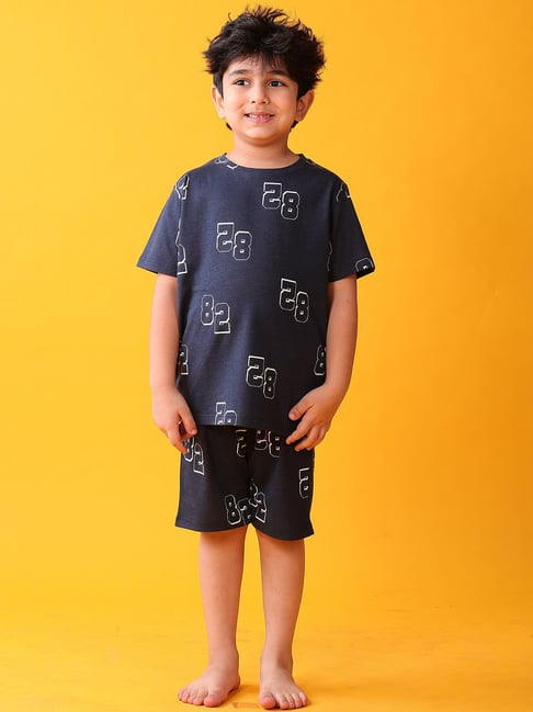 Anthrilo Boys Navy Cotton Regular Fit Printed Night Suit