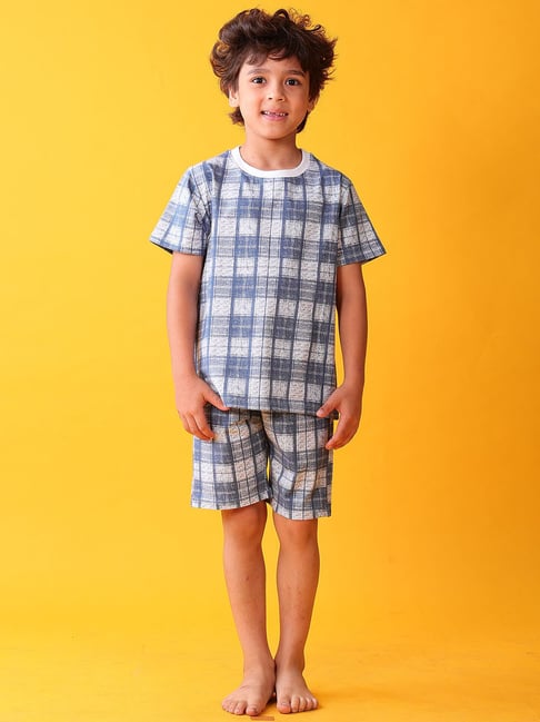 Anthrilo Boys Blue Cotton Regular Fit Printed Night Suit
