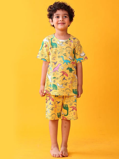 Anthrilo Boys Yellow Cotton Regular Fit Printed Night Suit