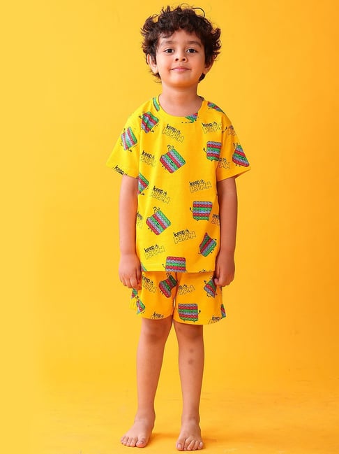 Anthrilo Boys Yellow Cotton Regular Fit Printed Night Suit
