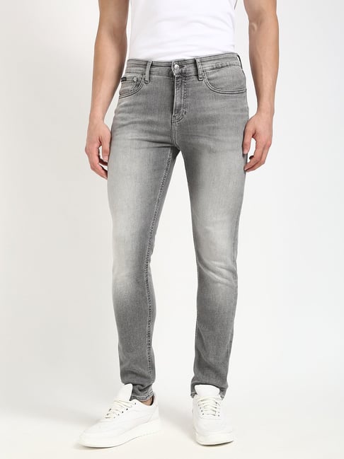Calvin Klein Jeans Ps25J 006 Grey Heavily washed Mid rise Solid Skinny Fit Jeans-picture-34