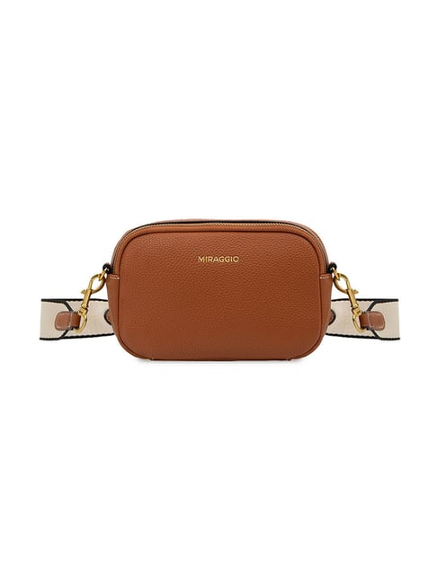 Miraggio Brown Beck Textured Medium Leather Cross Body Bag