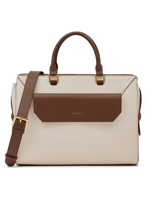 Miraggio Ivory Bianca Textured Large Leather Laptop Bag