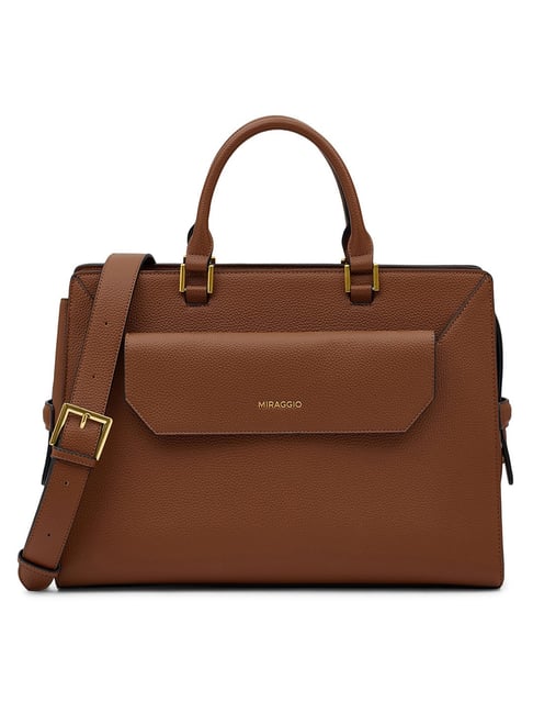 Miraggio Brown Bianca Textured Large Leather Laptop Bag