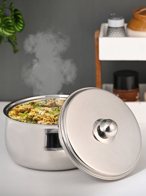 FNS Ebro Silver Double Wall Insulated Designer Hot Pot Food Warmer Casserole with Lid (1000 ml)