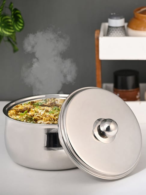 FNS Ebro Silver Double Wall Insulated Designer Hot Pot Food Warmer Casserole with Lid (3000 ml)