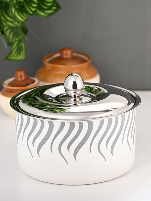 FNS Flame White Double Wall Insulated Designer Hot Pot Food Warmer Casserole with Lid (1600 ml)