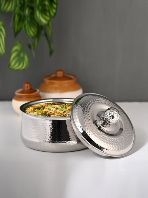 FNS Genoa Silver Double Wall Insulated Designer Hot Pot Food Warmer Casserole with Lid (850 ml)