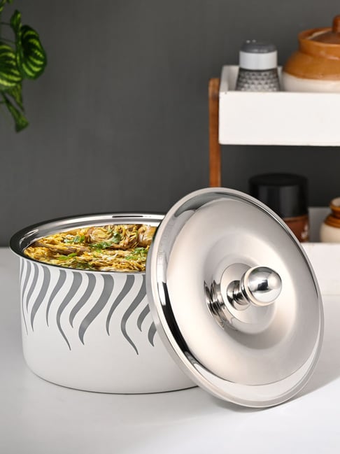 FNS Flame White Double Wall Insulated Designer Hot Pot Food Warmer Casserole with Lid (3000 ml)