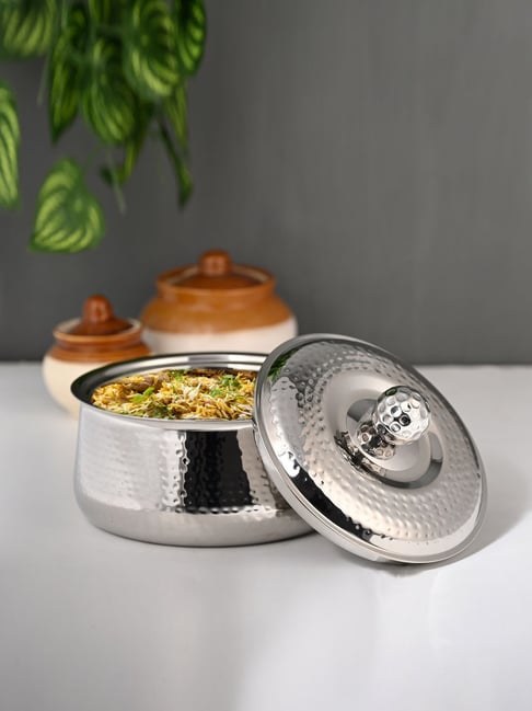 FNS Genoa Silver Double Wall Insulated Designer Hot Pot Food Warmer Casserole with Lid (1600 ml)