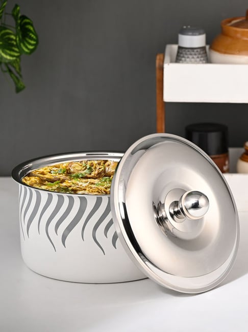 FNS Flame White Double Wall Insulated Designer Hot Pot Food Warmer Casserole with Lid (2200 ml)