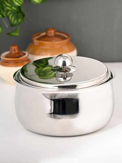 FNS Ebro Silver Double Wall Insulated Designer Hot Pot Food Warmer Casserole with Lid (2000 ml)
