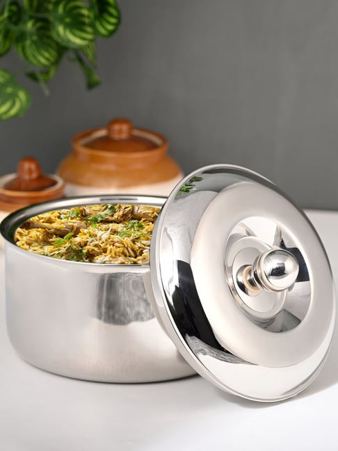 FNS Diva Silver Double Wall Insulated Designer Hot Pot Food Warmer Casserole with Lid (3000 ml)