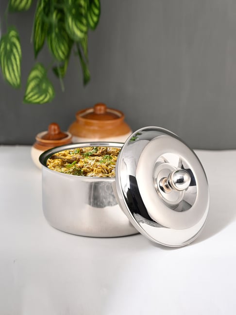 FNS Diva Silver Double Wall Insulated Designer Hot Pot Food Warmer Casserole with Lid (1000 ml)