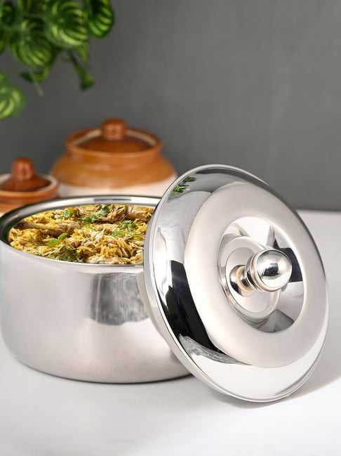 FNS Diva Silver Double Wall Insulated Designer Hot Pot Food Warmer Casserole with Lid (2000 ml)
